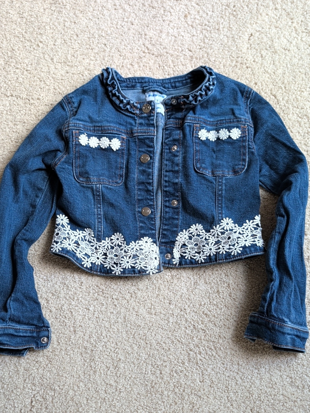 Kids Mayoral Dark Blue Denim Jacket with White Lace Trim